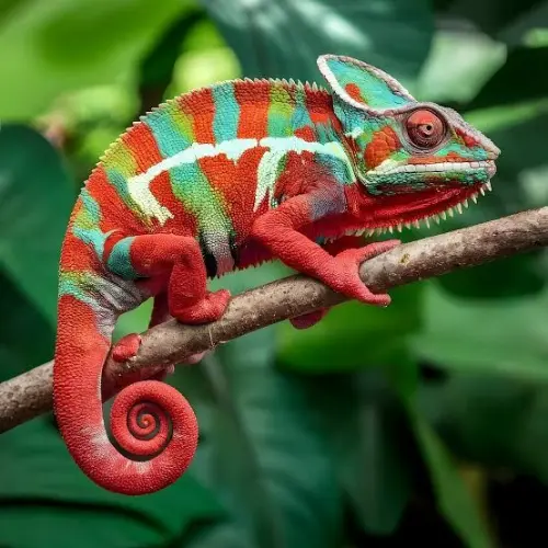A chameleon can change it's skin to suit it's surroundings, as well as for mating