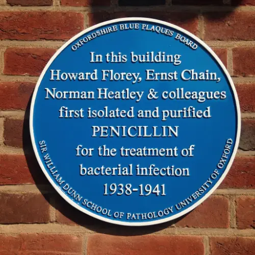 A plaque outside where Florey worked in Oxford