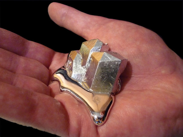 Gallium, which is solid until placed in the hand, where it turns to liquid.