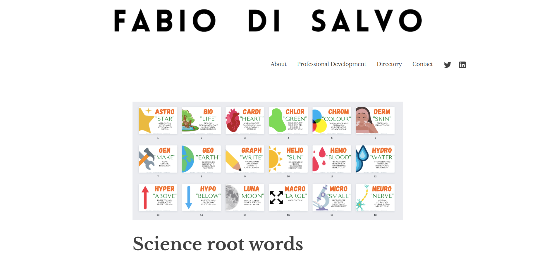 Science root words from Fabio Di Salvo.